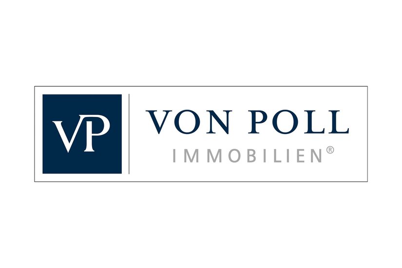 Das Logo von Von Poll Immobilien zeigt die Buchstaben "VP" in blau und den Schriftzug "VON POLL IMMOBILIEN" in grau. Es vermittelt einen professionellen und modernen Eindruck.
