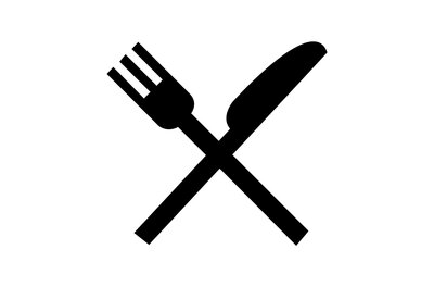 Kitz Catering Ein stilisiertes Bestecksymbol mit einer Gabel und einem Messer, die sich überkreuzen. Ideal für kulinarische Themen oder Restaurants.